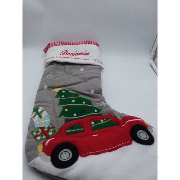Pottery Barn Kids Benjamin Red Car Christmas Tree Gifts Holiday Stocking Quilted - Picture 5 of 11